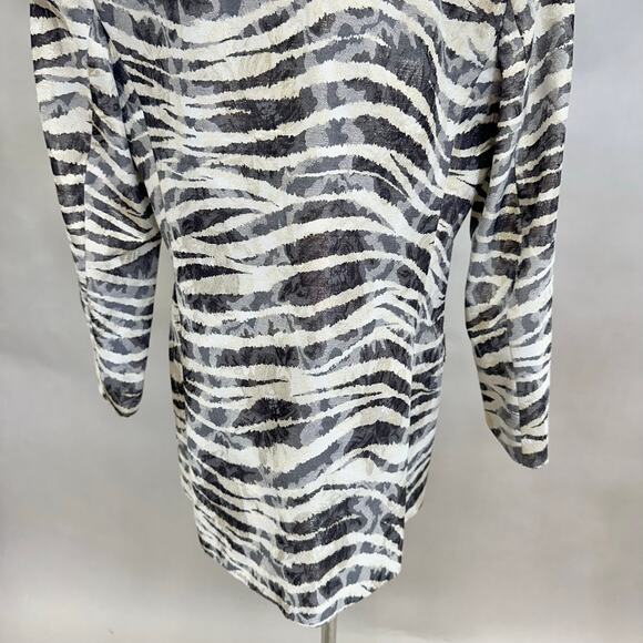 Caché Jacquard Blazer Size 10 Metallic Zebra Floral Print Longline Vintage Y2k - Picture 12 of 16